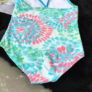 Kami Girls Green Turquoise Pink Floral 1 pc Swim Suit Spaghetti Straps 12